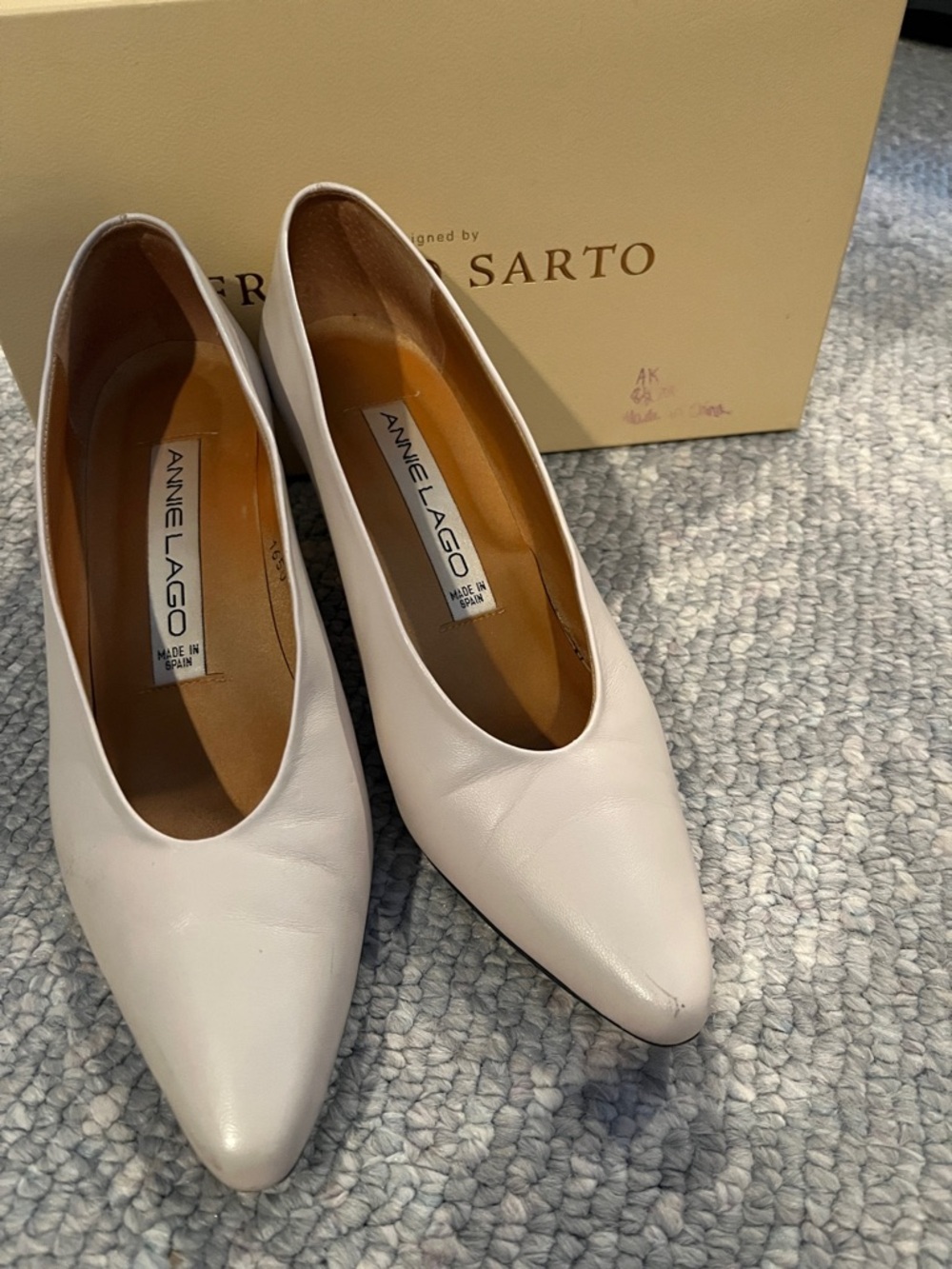 White Pointed-Toe Leather Heels